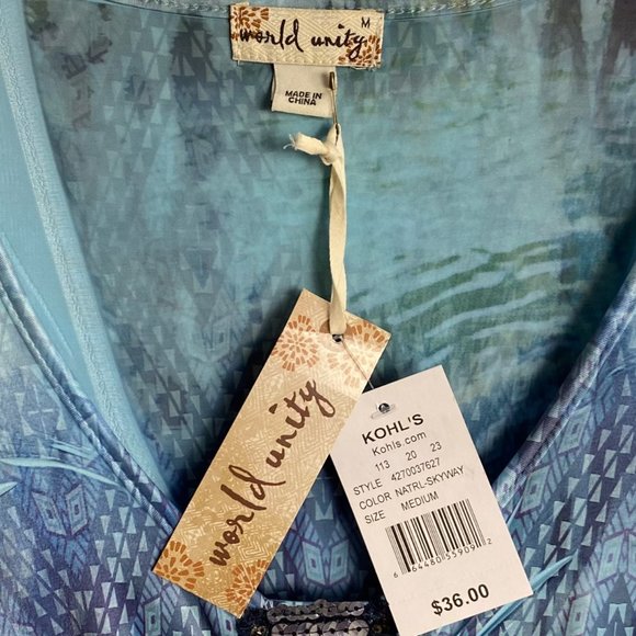 NWT Women's World Unity Light Blue & Green Tank Top - Picture 3 of 13